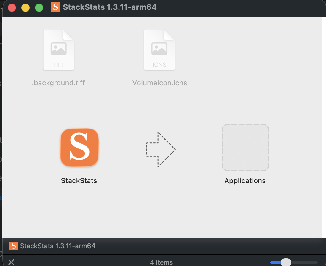 DMG window with drag-to-Applications arrow