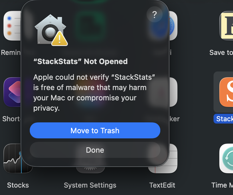 macOS cannot be opened error dialog